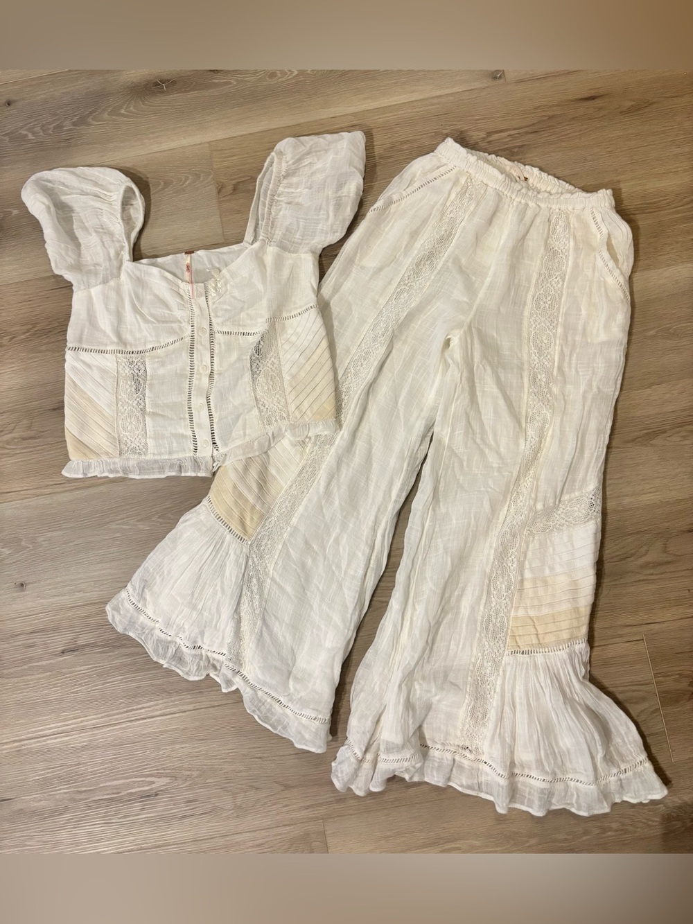 Free People Bali Alana Top & Wide Leg Pant Set White Crochet-Panel MSRP $298 - Picture 2 of 7